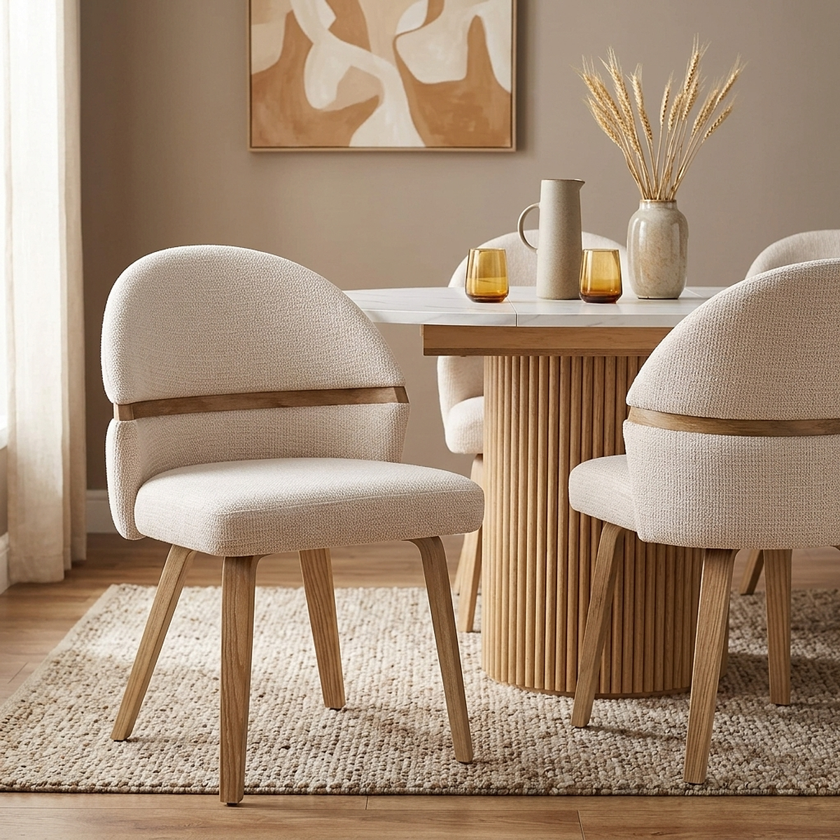 Odessa Oak Chair Beige Fabric