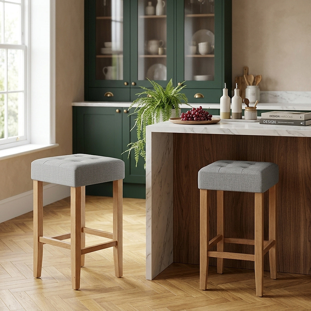 Oliver Oak Stool Grey Fabric