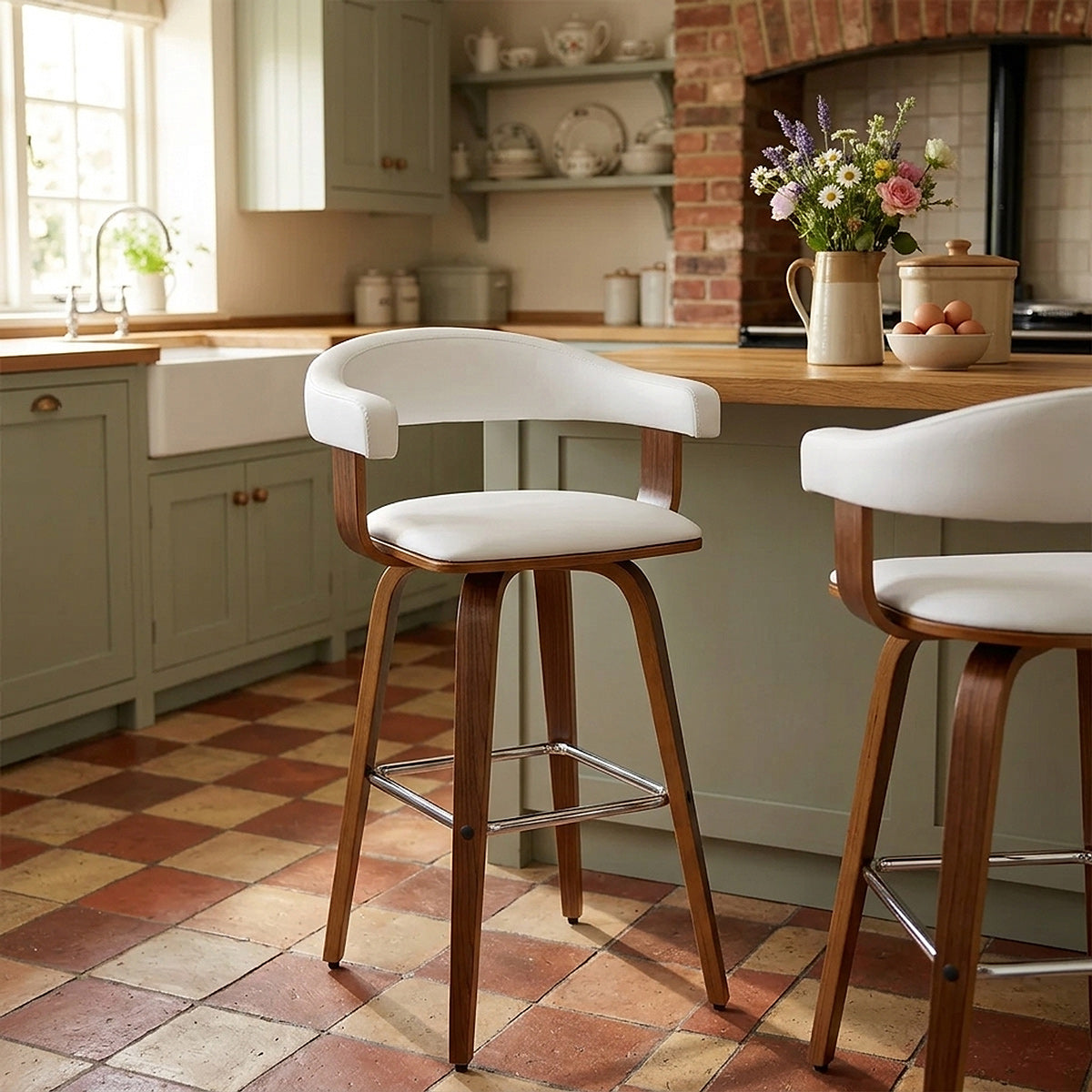 Ontario Walnut Bar Stool White