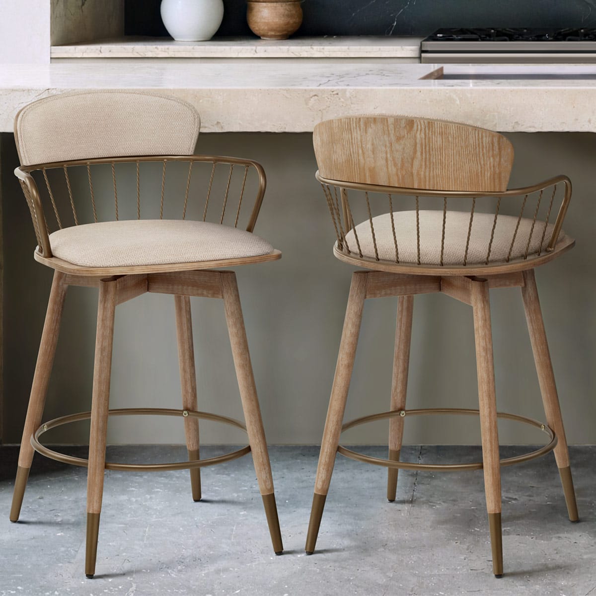 Opera Bar Stool Oak & Beige Fabric