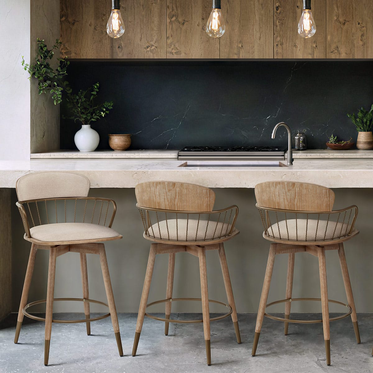 Opera Bar Stool Oak & Beige Fabric