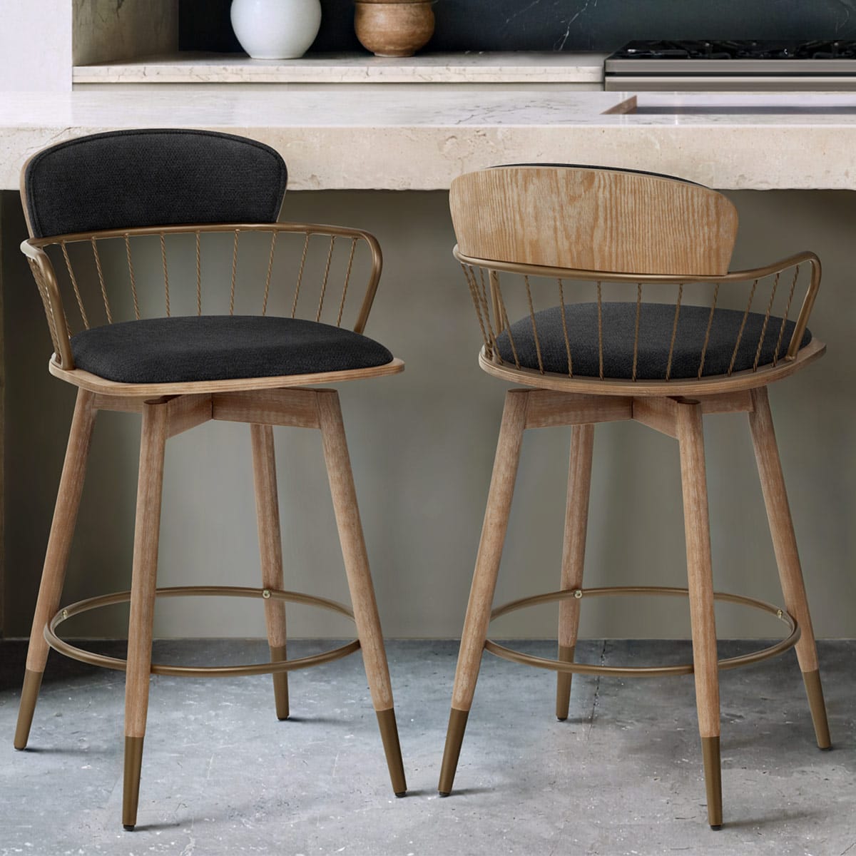 Opera Bar Stool Oak & Black Fabric