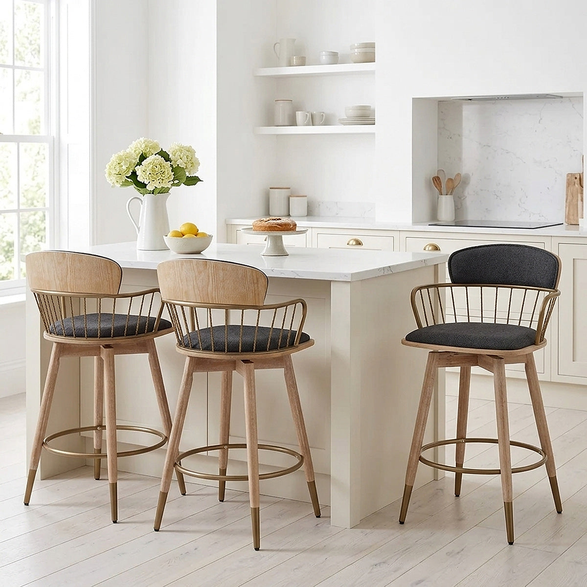 Opera Bar Stool Oak & Black Fabric
