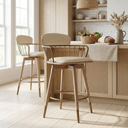 Opera Bar Stool Oak & Cream Real Leather