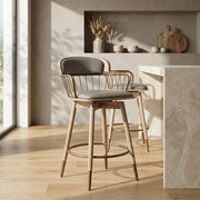 Opera Bar Stool Oak & Grey Real Leather