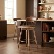 Opera Bar Stool Oak & Tan Real Leather