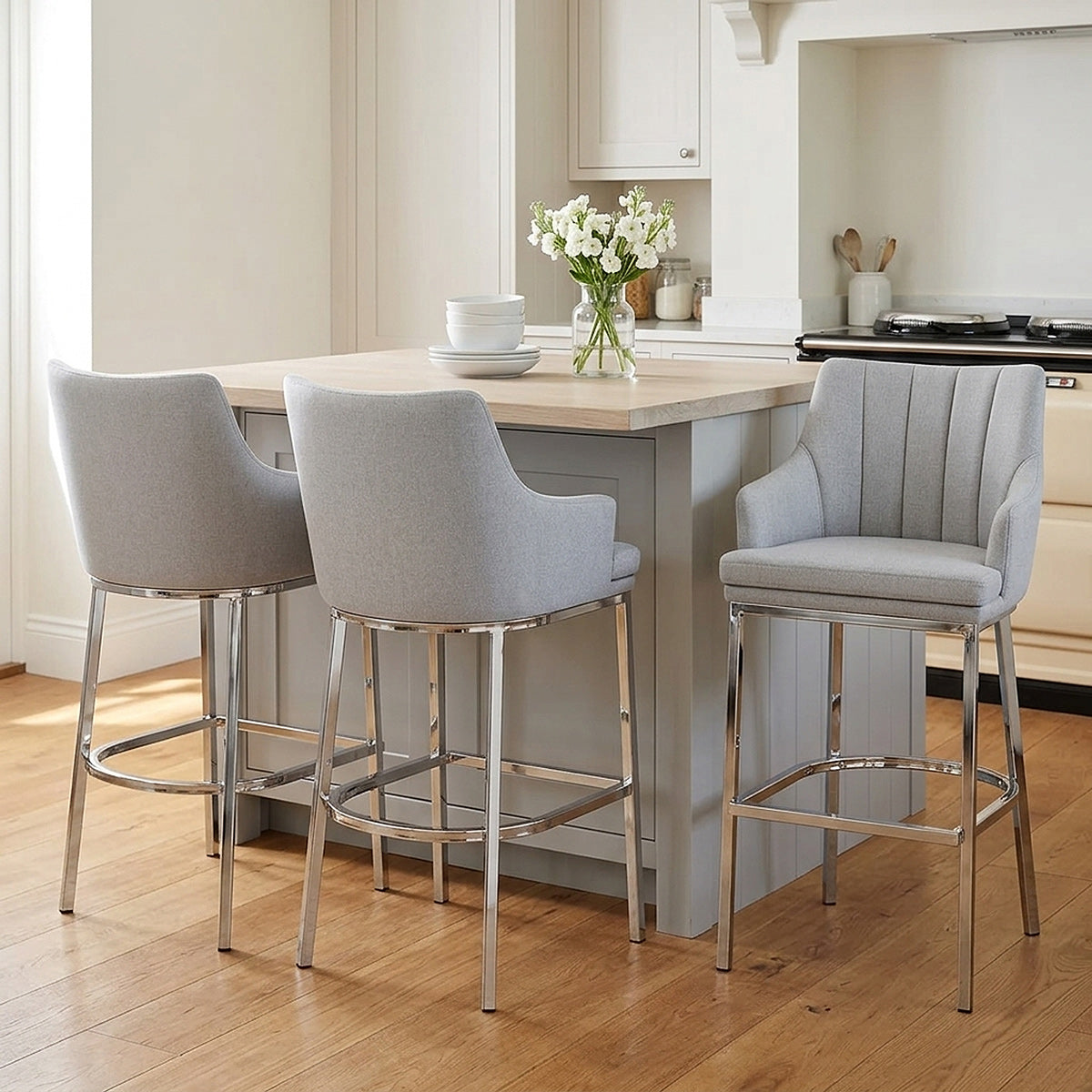 Orion Bar Stool Grey Fabric