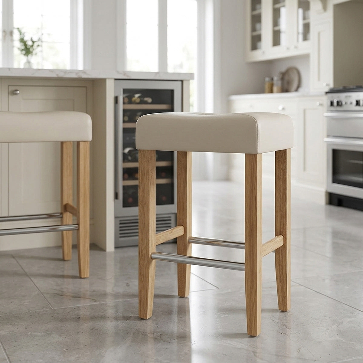 Otis Oak Bar Stool Cream