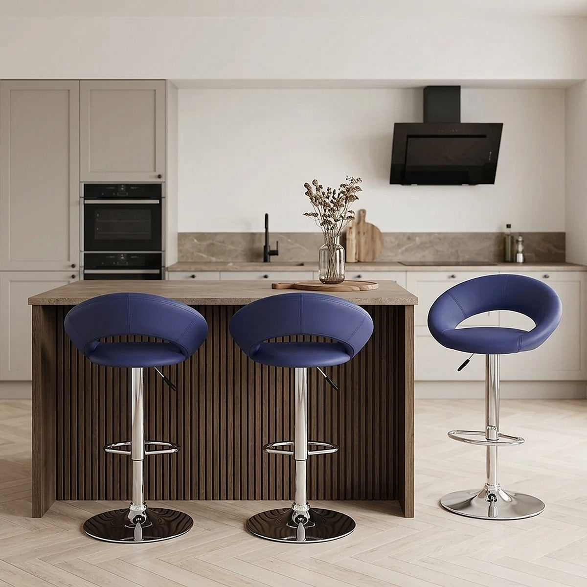Padded Crescent Bar Stool Blue