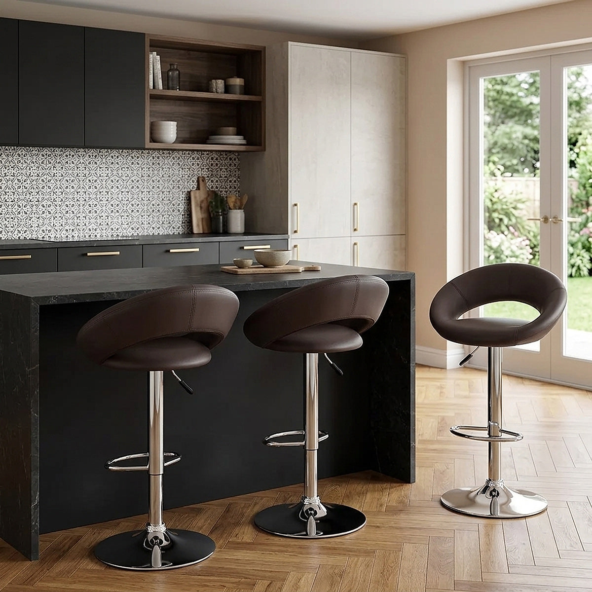 Padded Crescent Bar Stool Brown