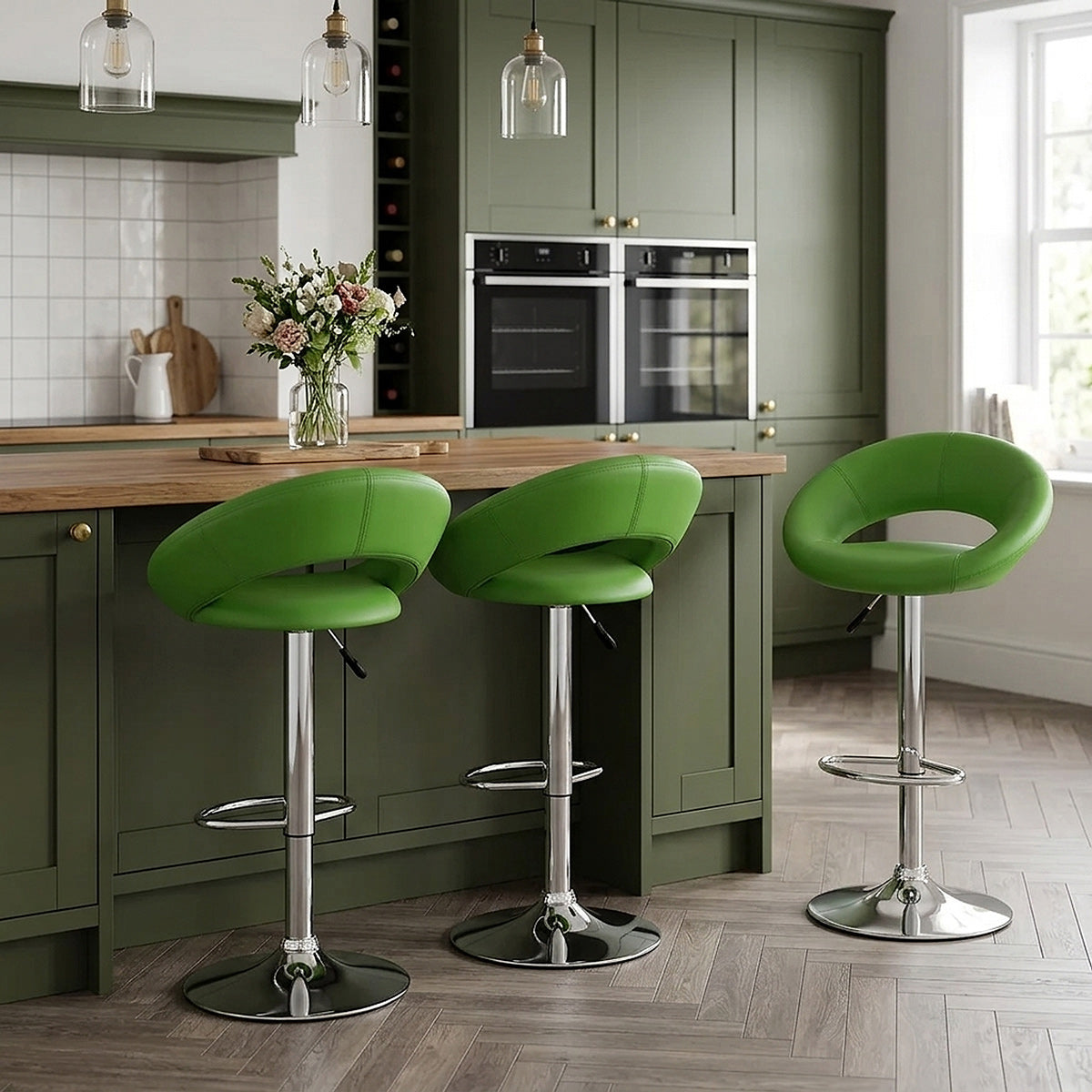 Padded Crescent Bar Stool Green