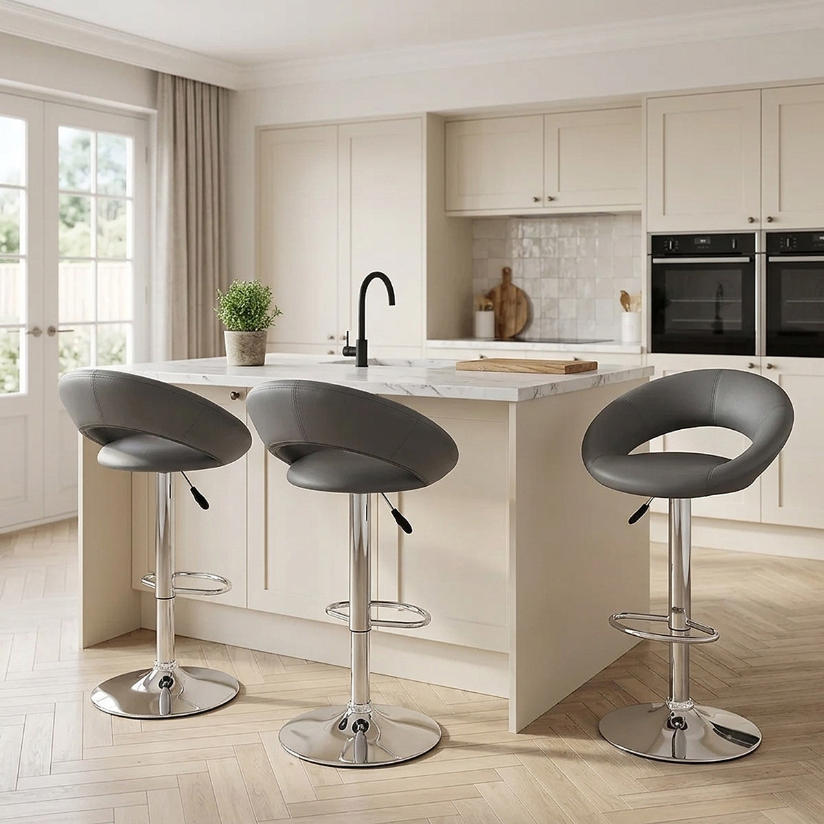 Padded Crescent Bar Stool Grey