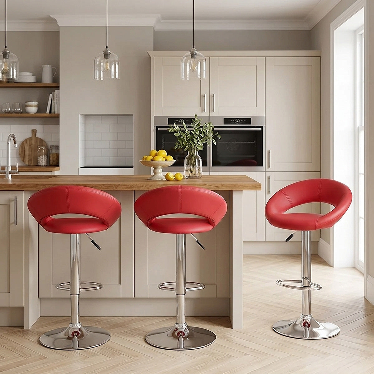 Padded Crescent Bar Stool Red