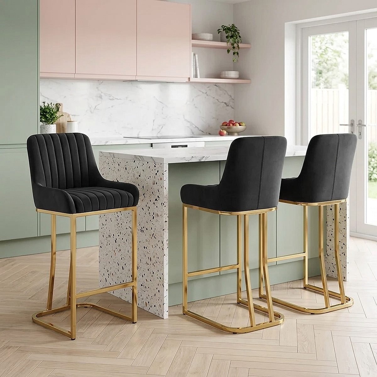 Paget Bar Stool Black Velvet