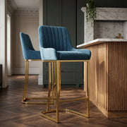 Paget Bar Stool Blue Velvet