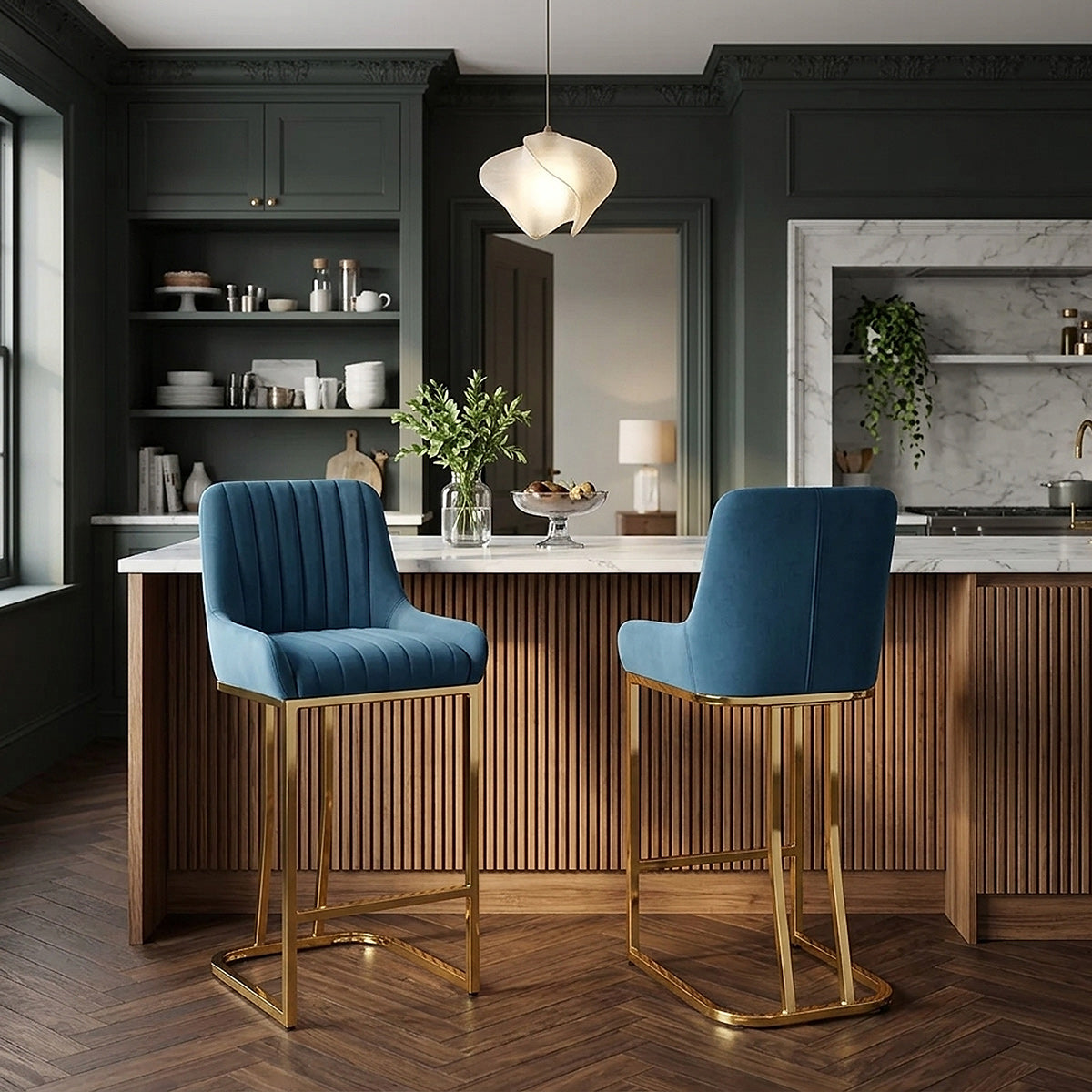 Paget Bar Stool Blue Velvet