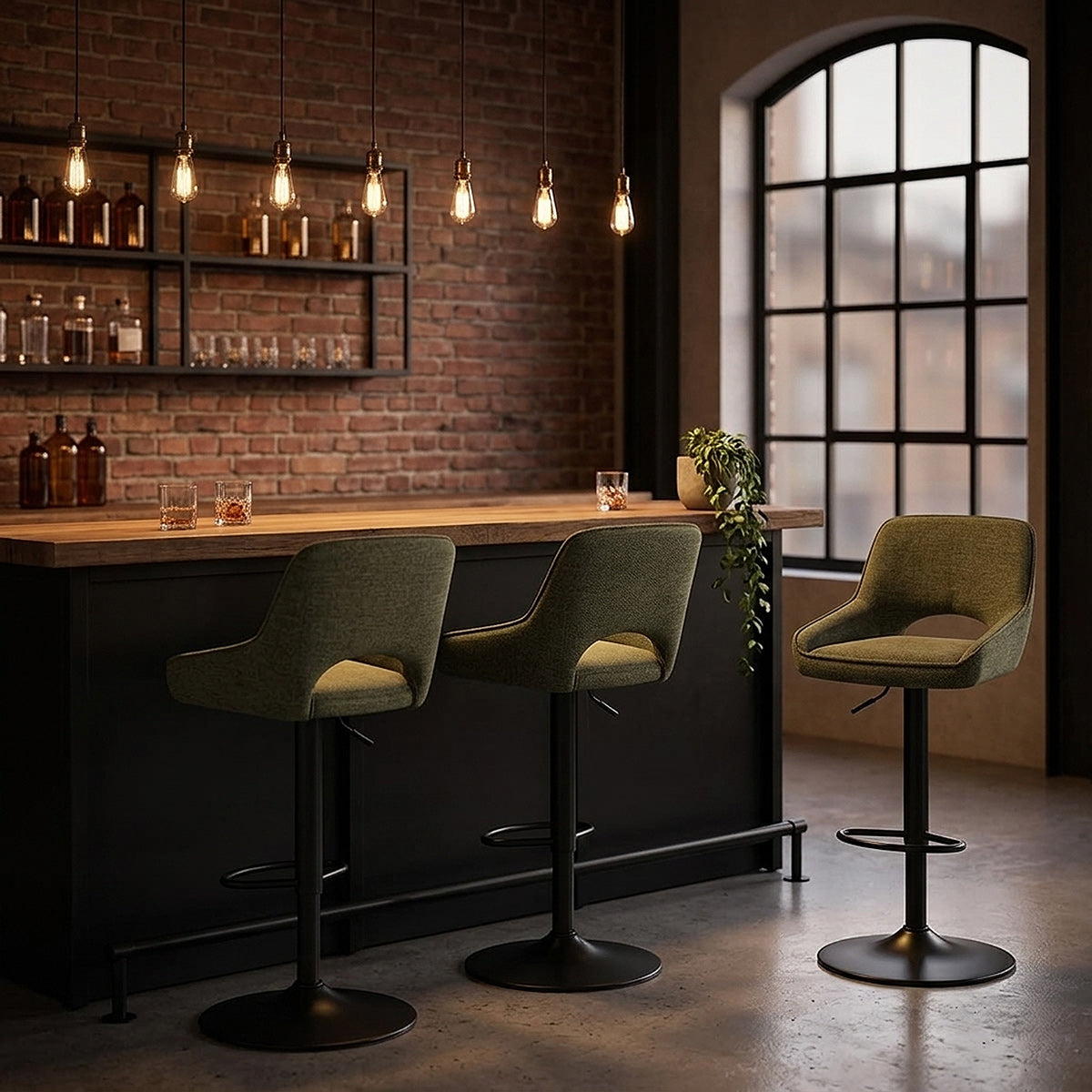 Paris Bar Stool Green Fabric