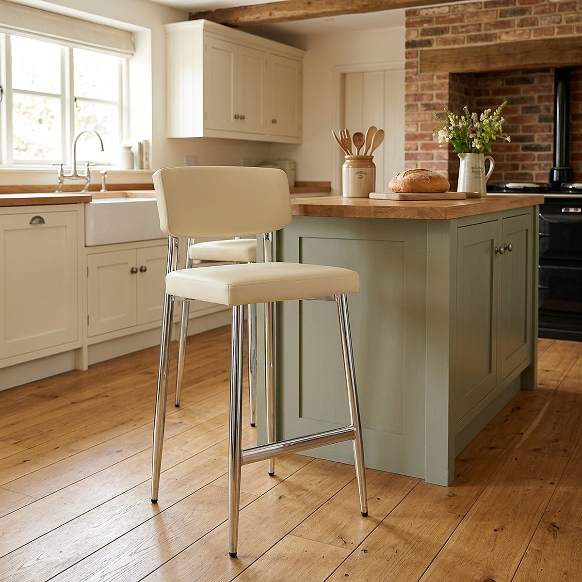 Parker Bar Stool Cream Real Leather