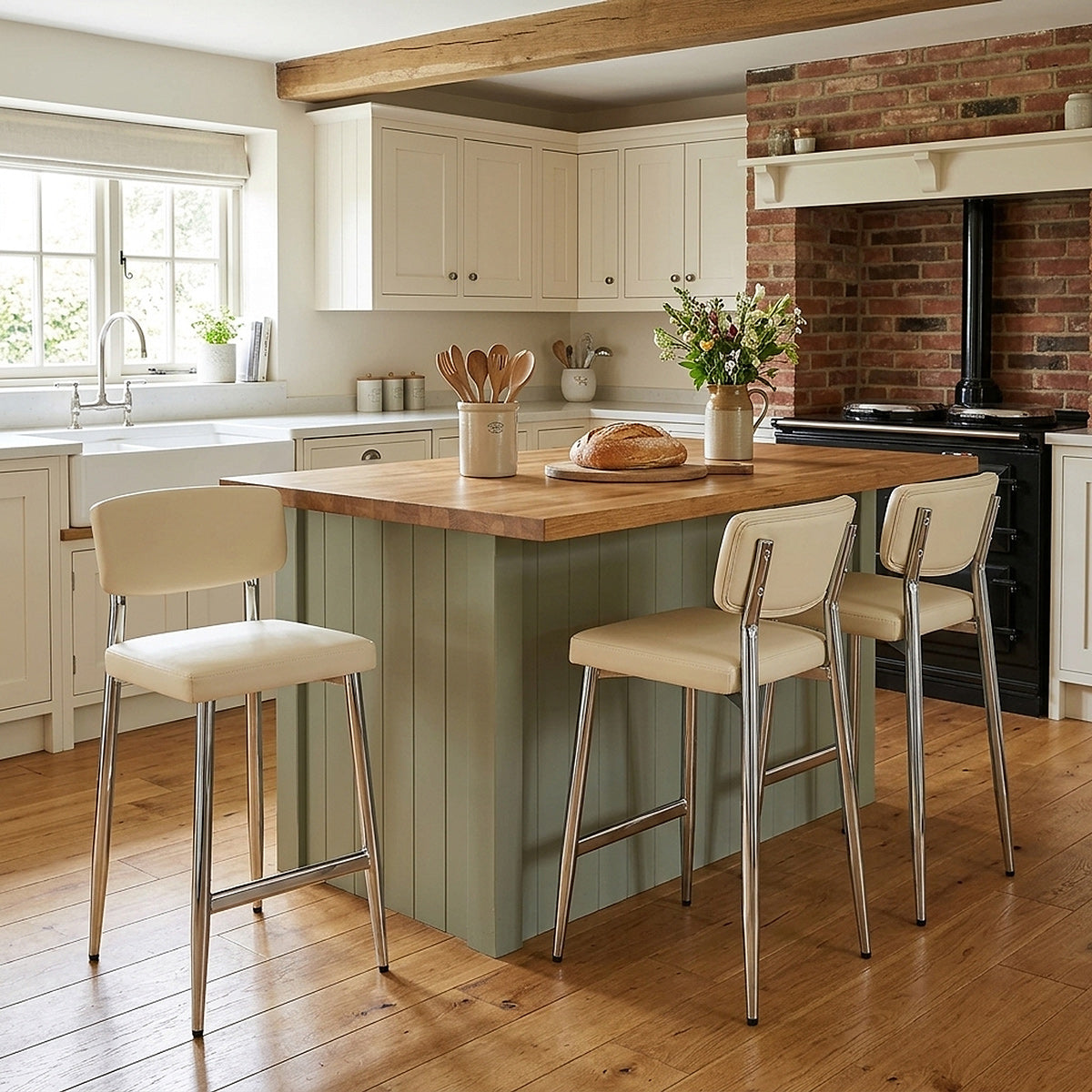 Parker Bar Stool Cream Real Leather