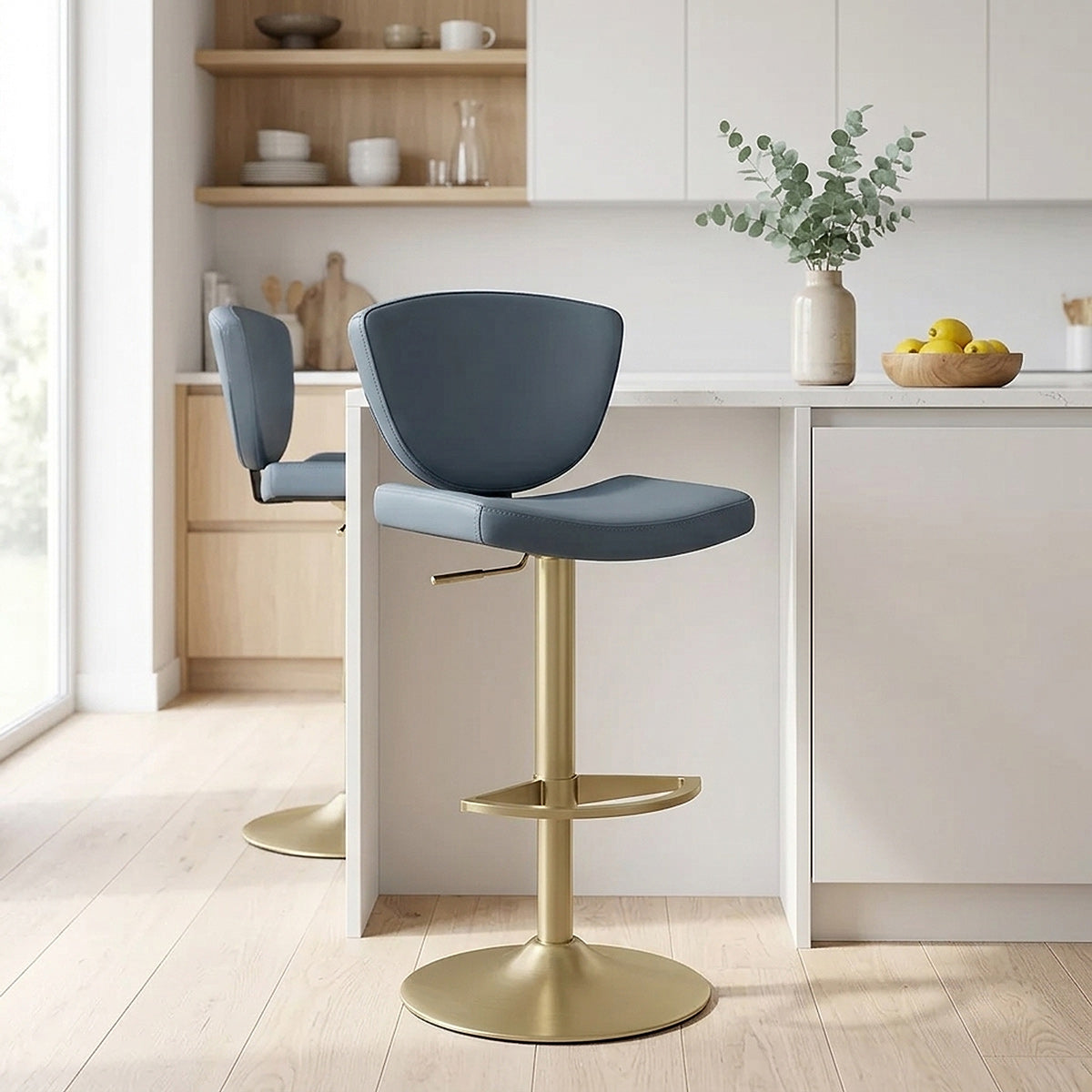 Pearl Real Leather Gold Stool Blue