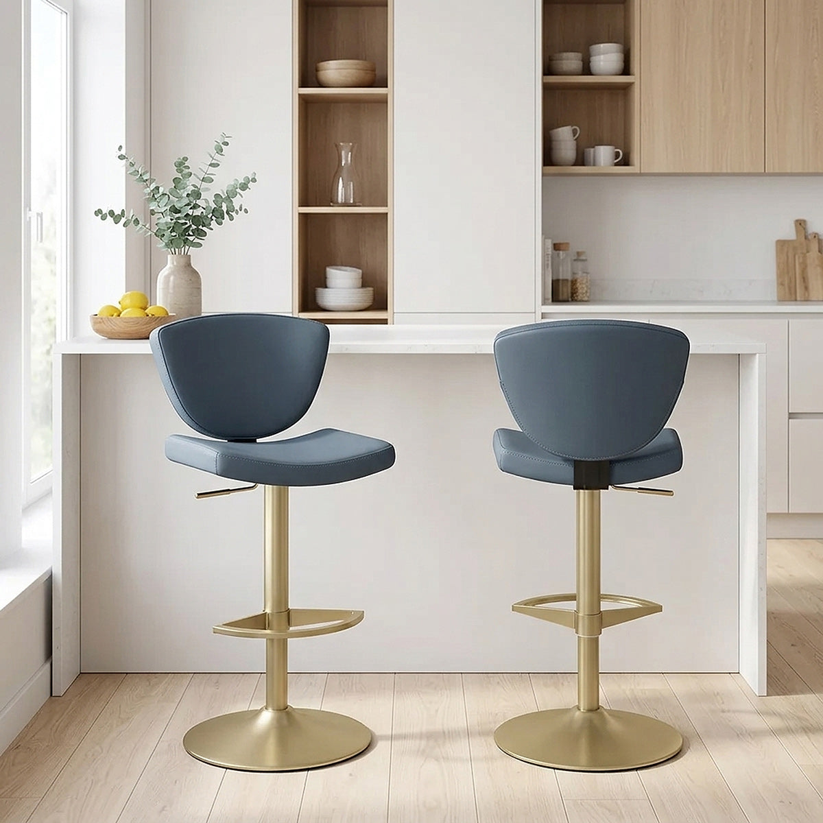 Pearl Real Leather Gold Stool Blue