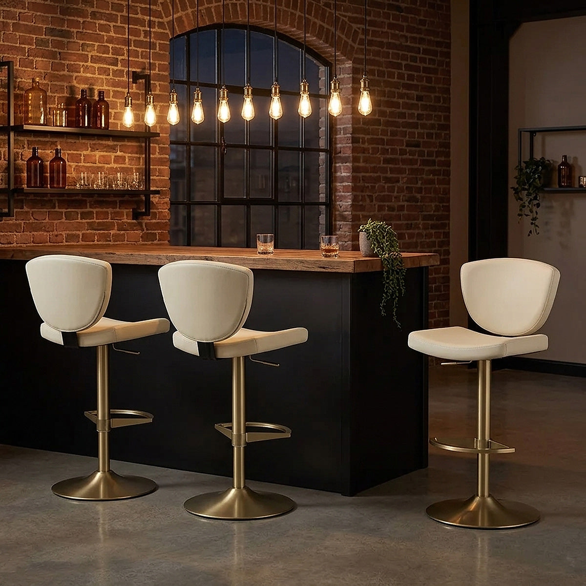 Pearl Real Leather Gold Stool Cream