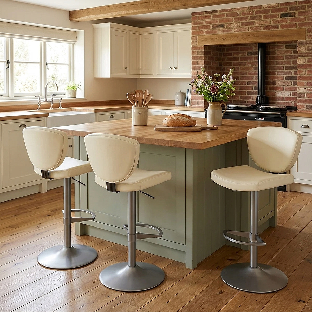 Pearl Real Leather Stool Cream