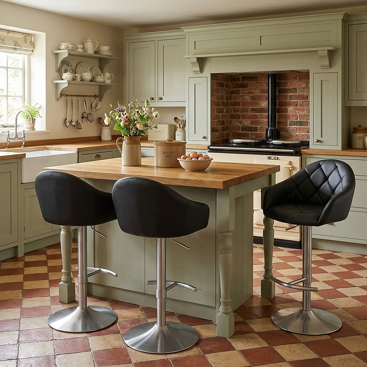 Perry Brushed Steel Stool Black