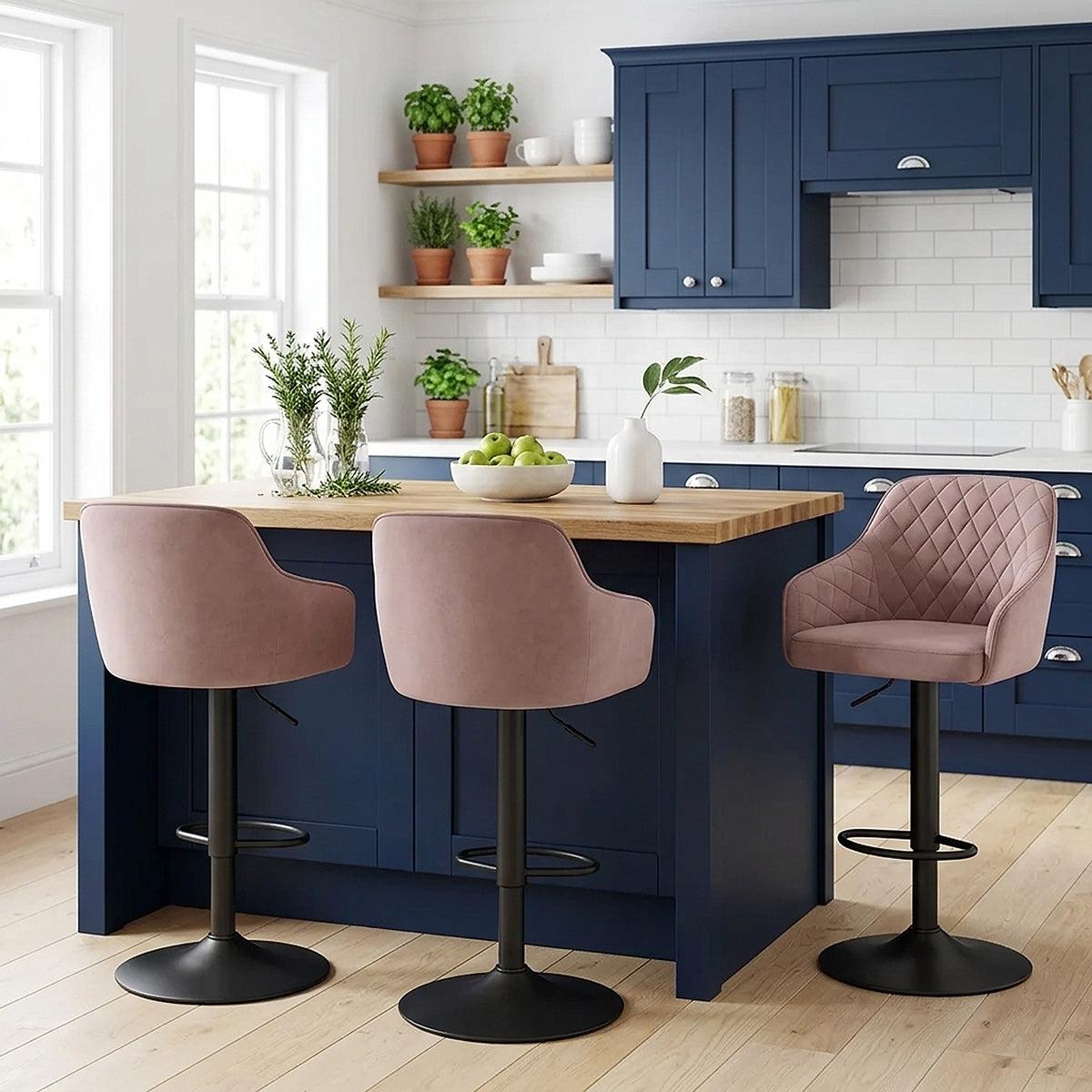 Perth Bar Stool Pink Velvet