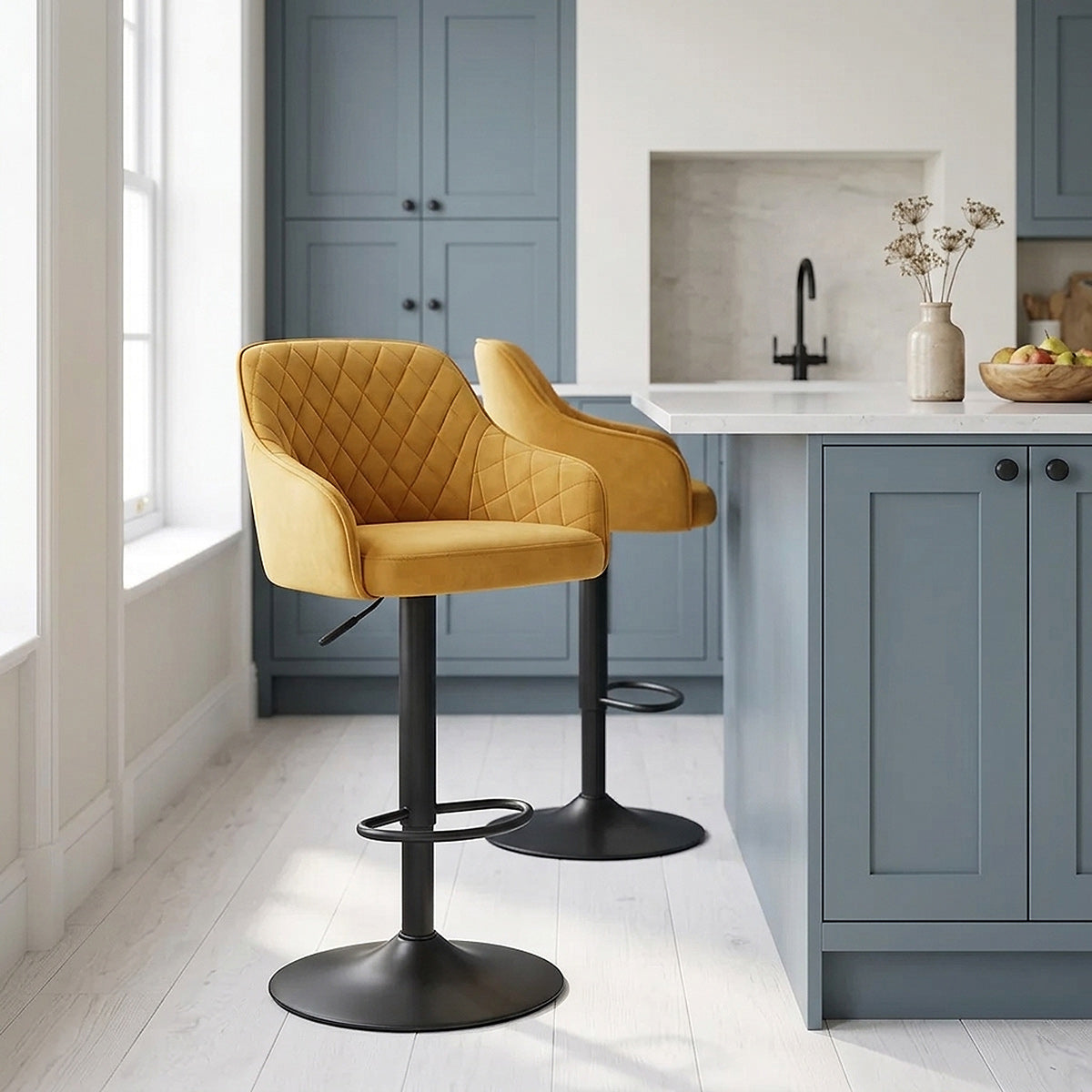 Perth Bar Stool Yellow Velvet