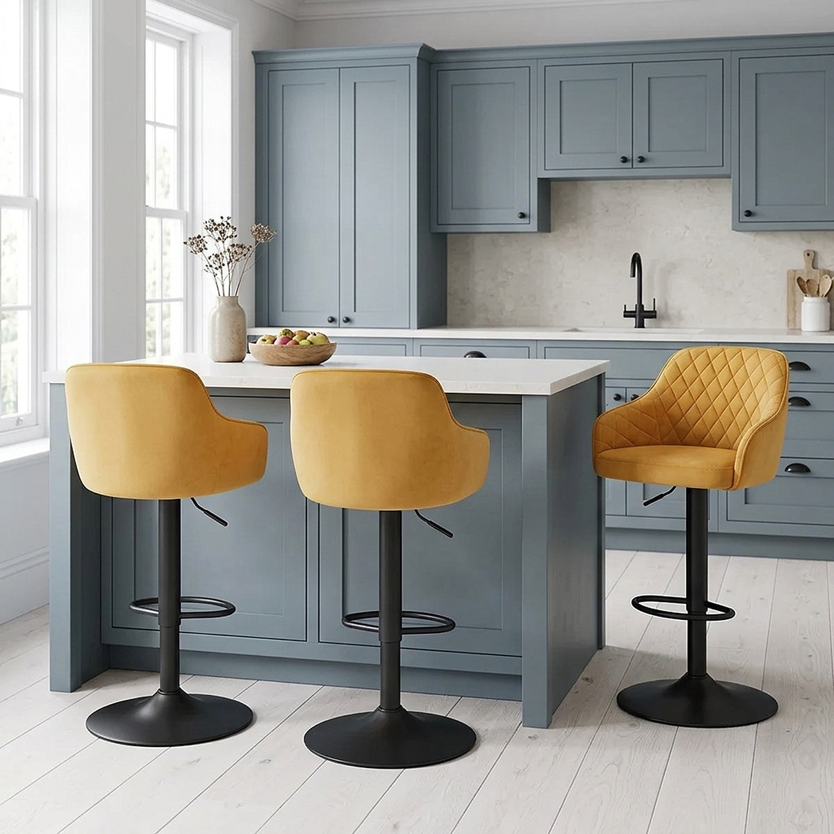 Perth Bar Stool Yellow Velvet