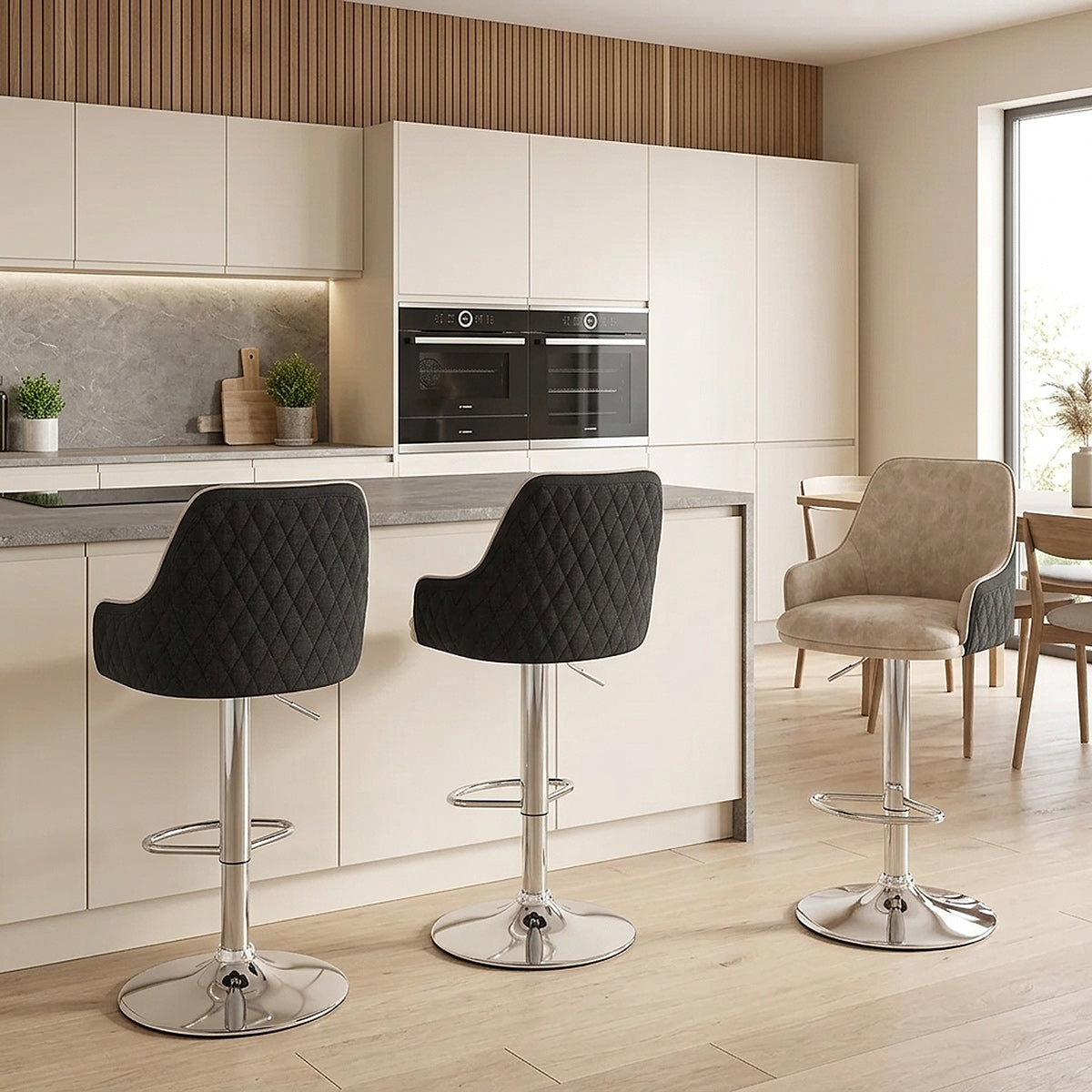 Plaza Stool Black Fabric & Cream Leather