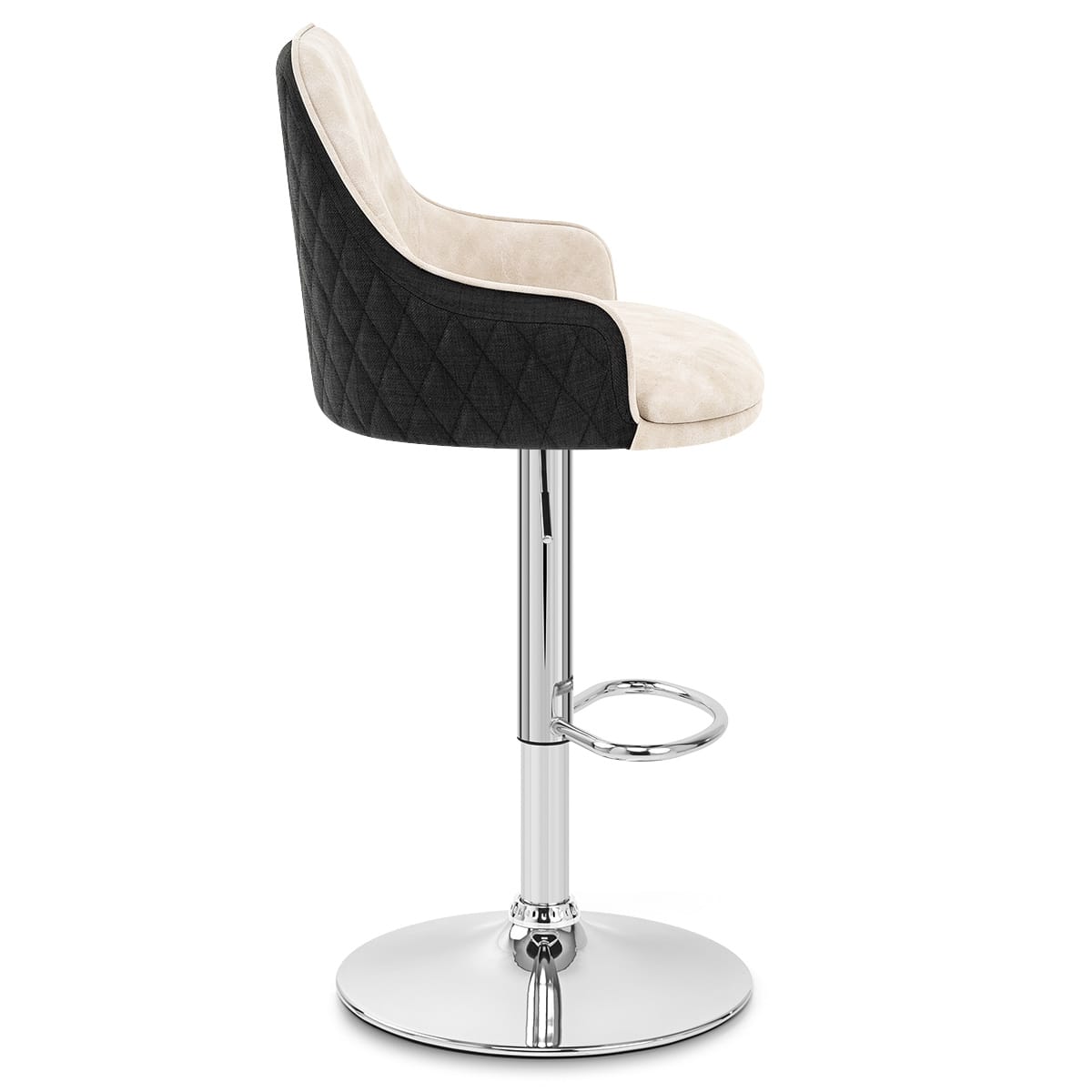 Plaza Stool Black Fabric & Cream Leather