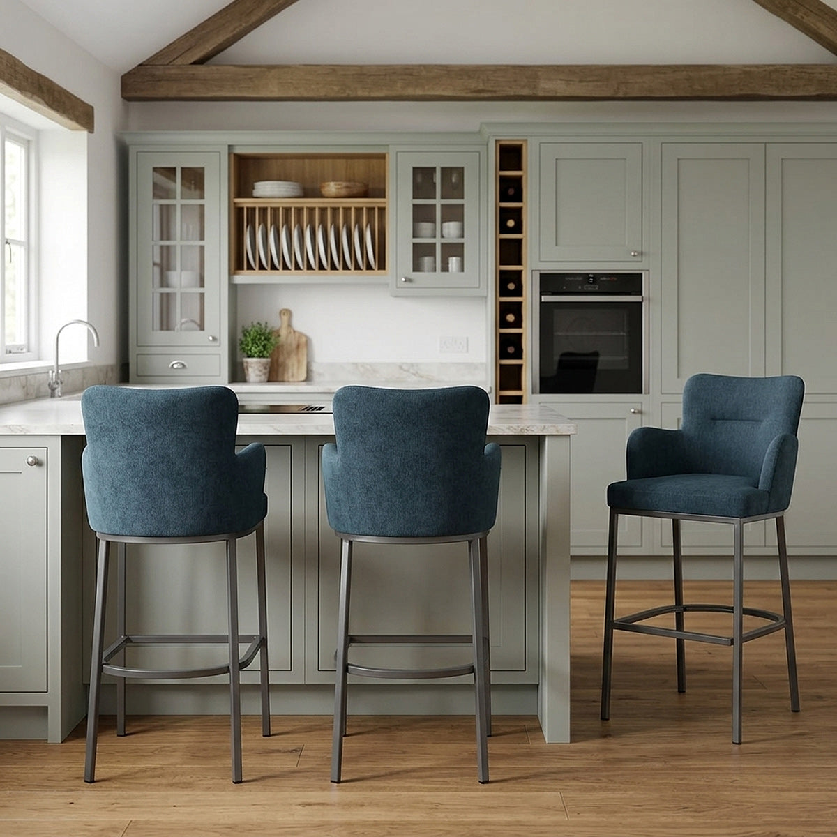 Porter Bar Stool Blue Fabric