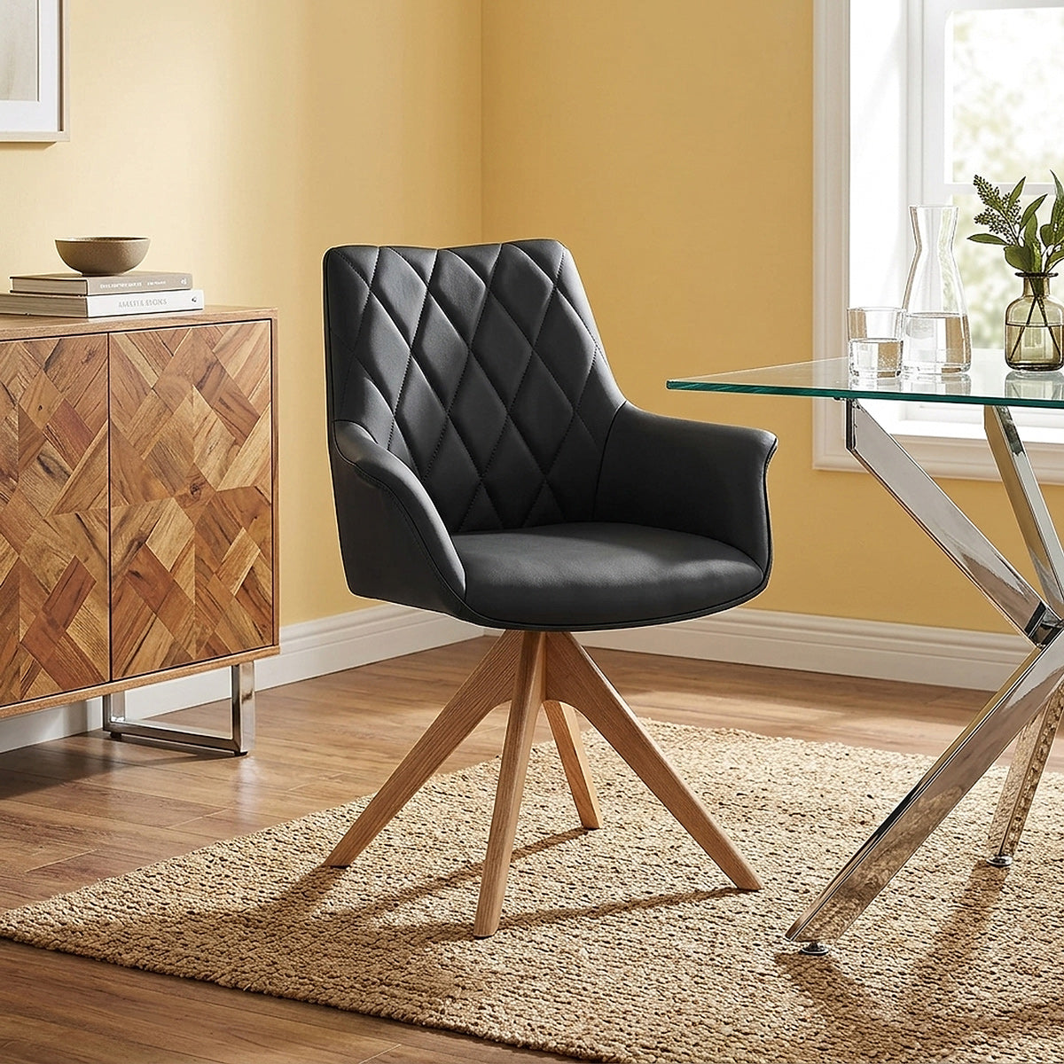 Portobello Oak Chair Black Real Leather