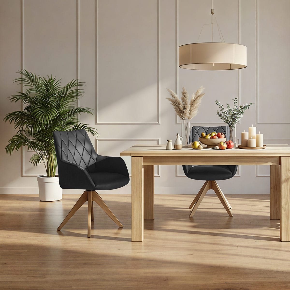 Portobello Oak Chair Black Real Leather