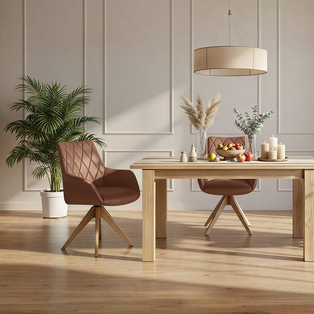 Portobello Oak Chair Brown Real Leather