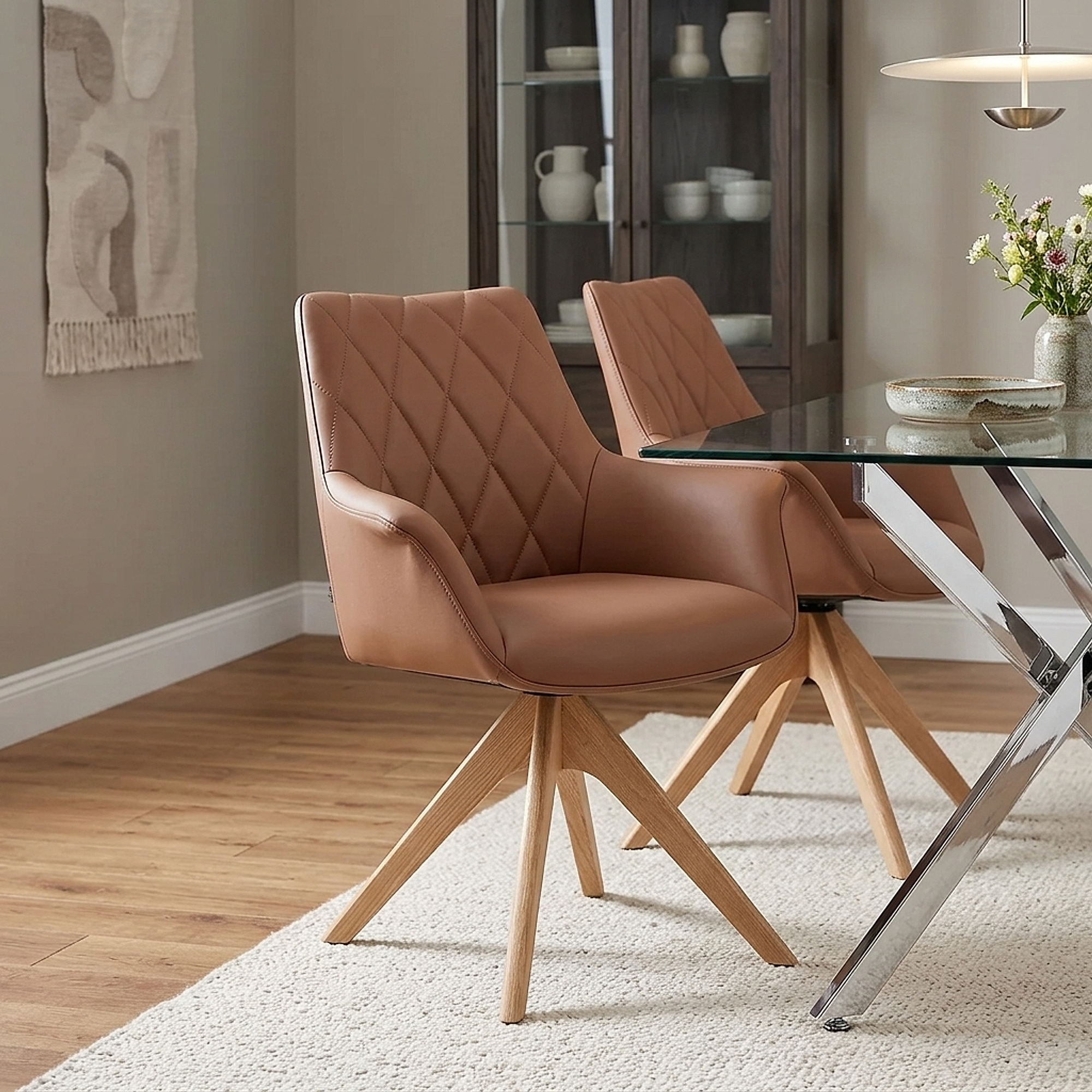 Portobello Oak Chair Brown Real Leather