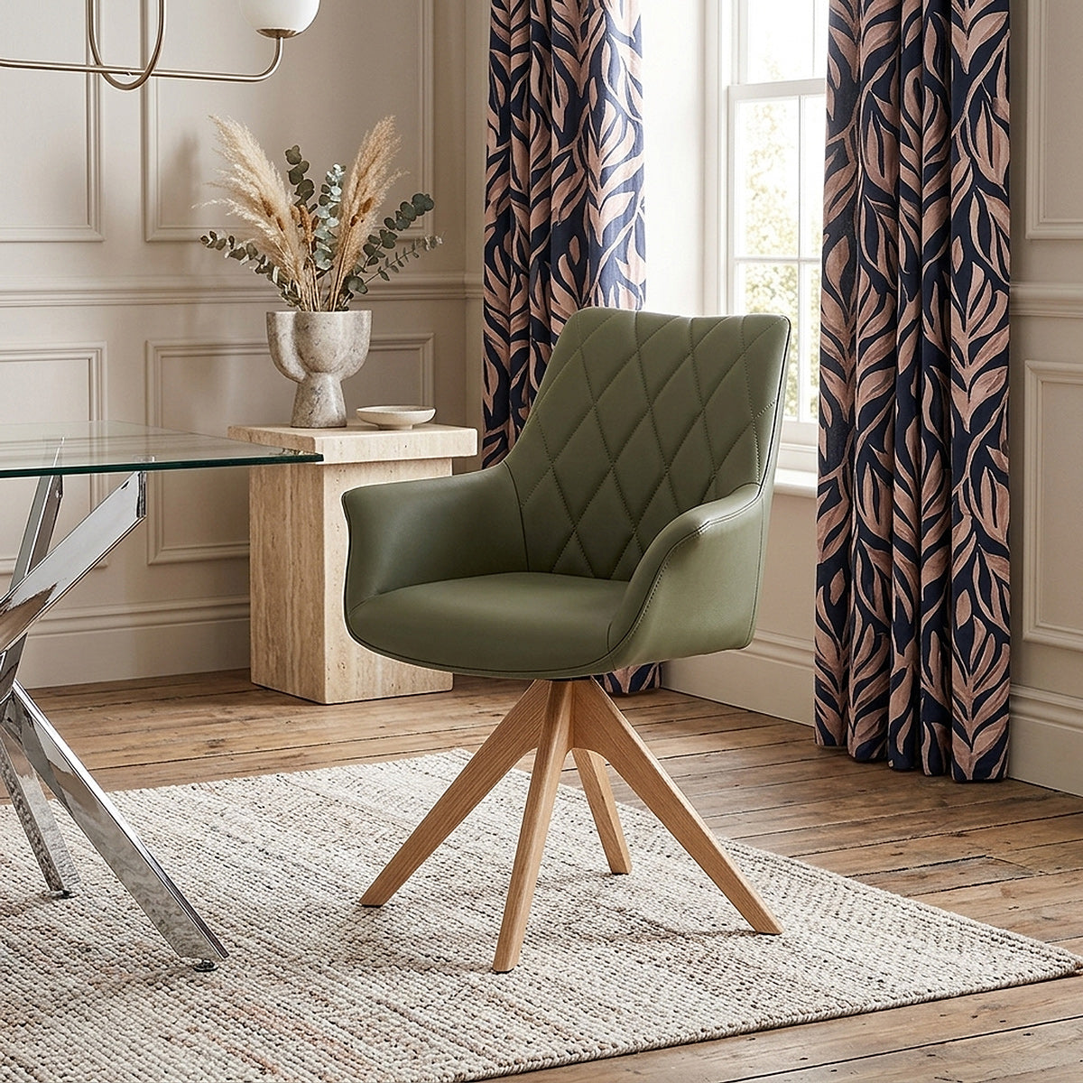 Portobello Oak Chair Green Real Leather