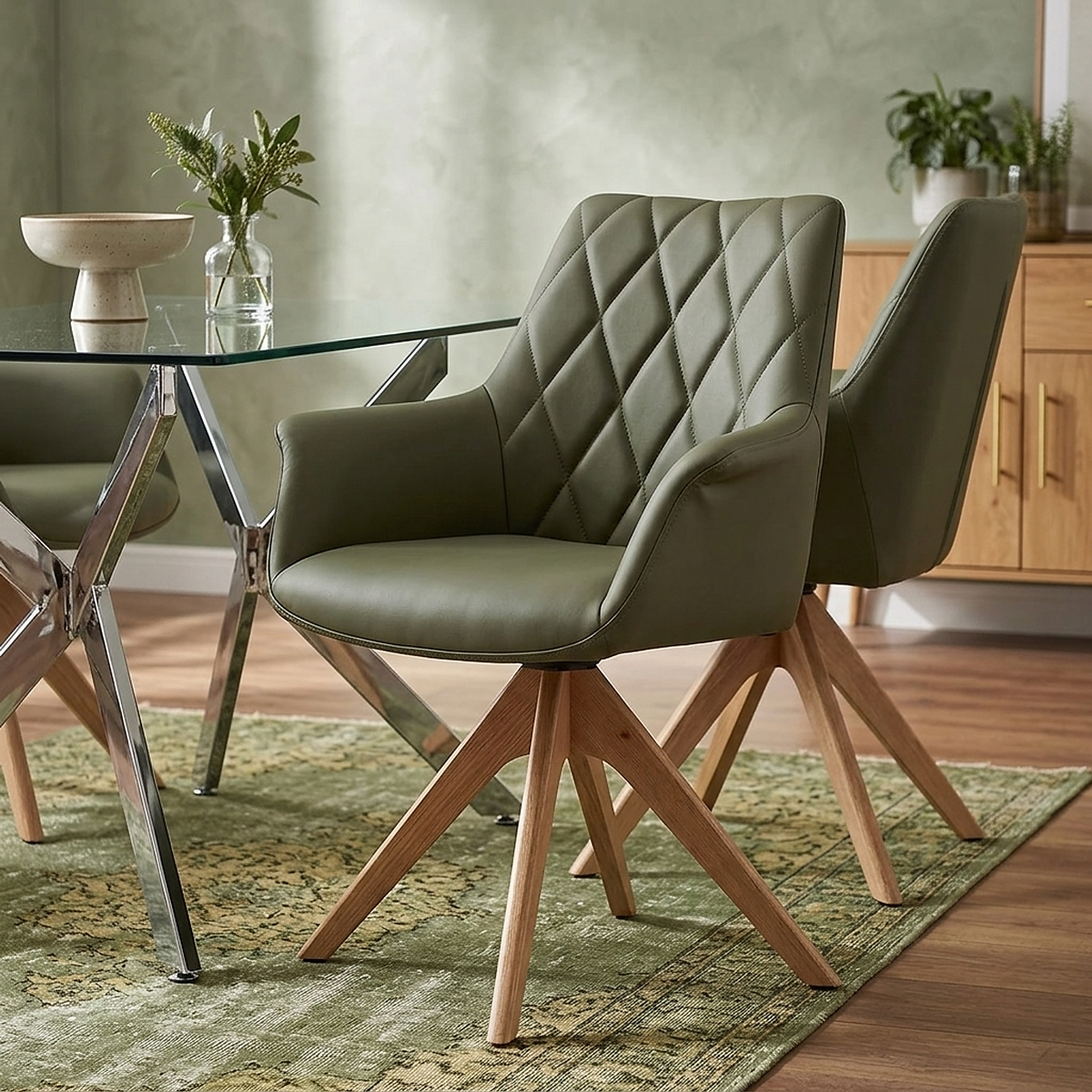 Portobello Oak Chair Green Real Leather