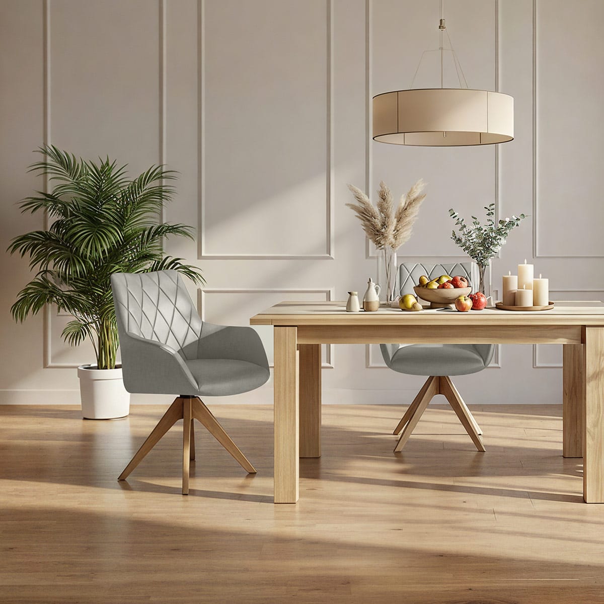 Portobello Oak Chair Grey Real Leather