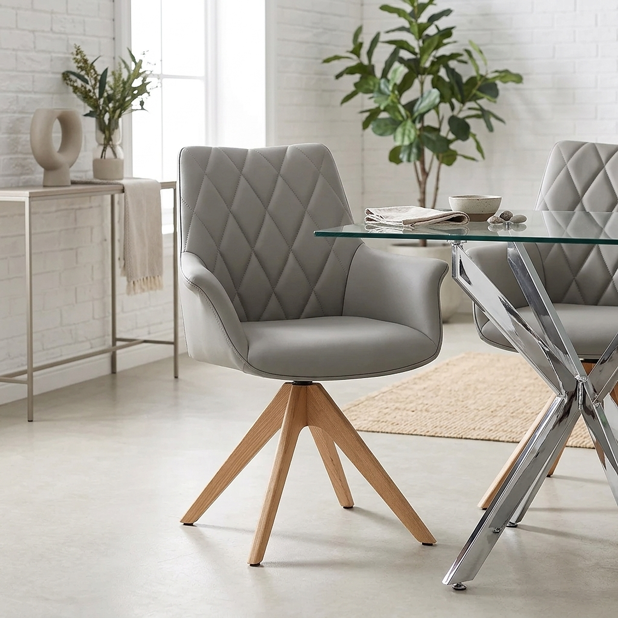 Portobello Oak Chair Grey Real Leather