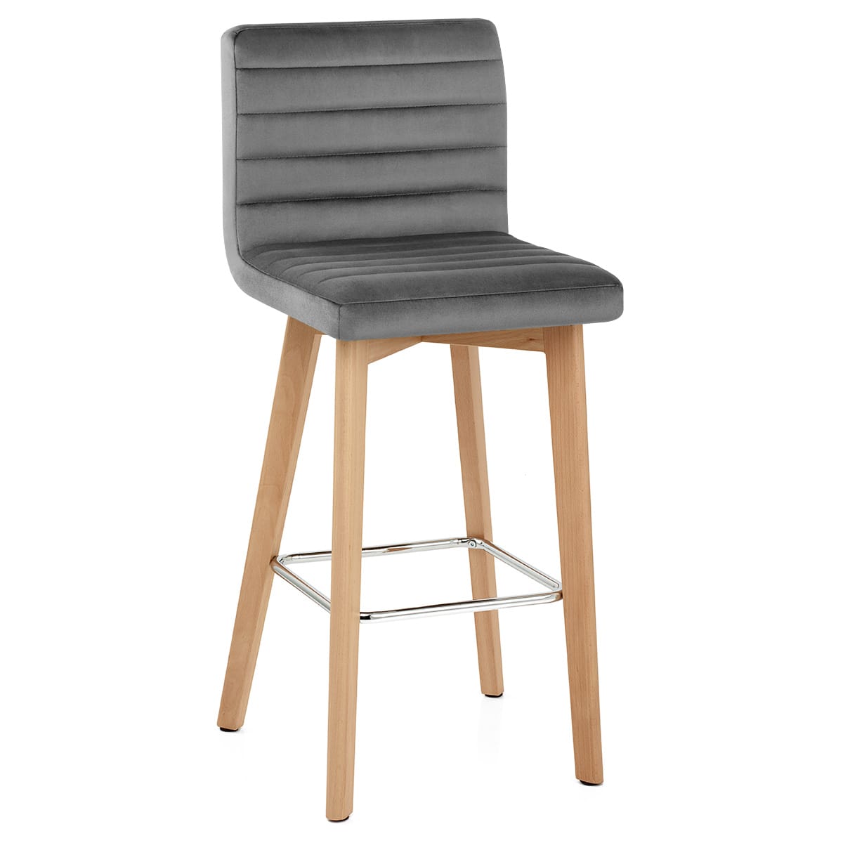 Pure Wooden Stool Grey Velvet
