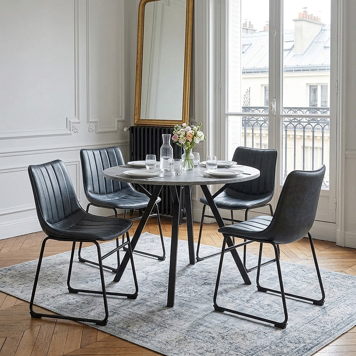 Quest 100cm Concrete Table & 4 Tucker Chairs Dining Set
