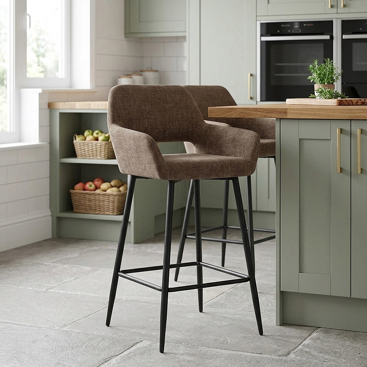 Raven Bar Stool Brown Fabric