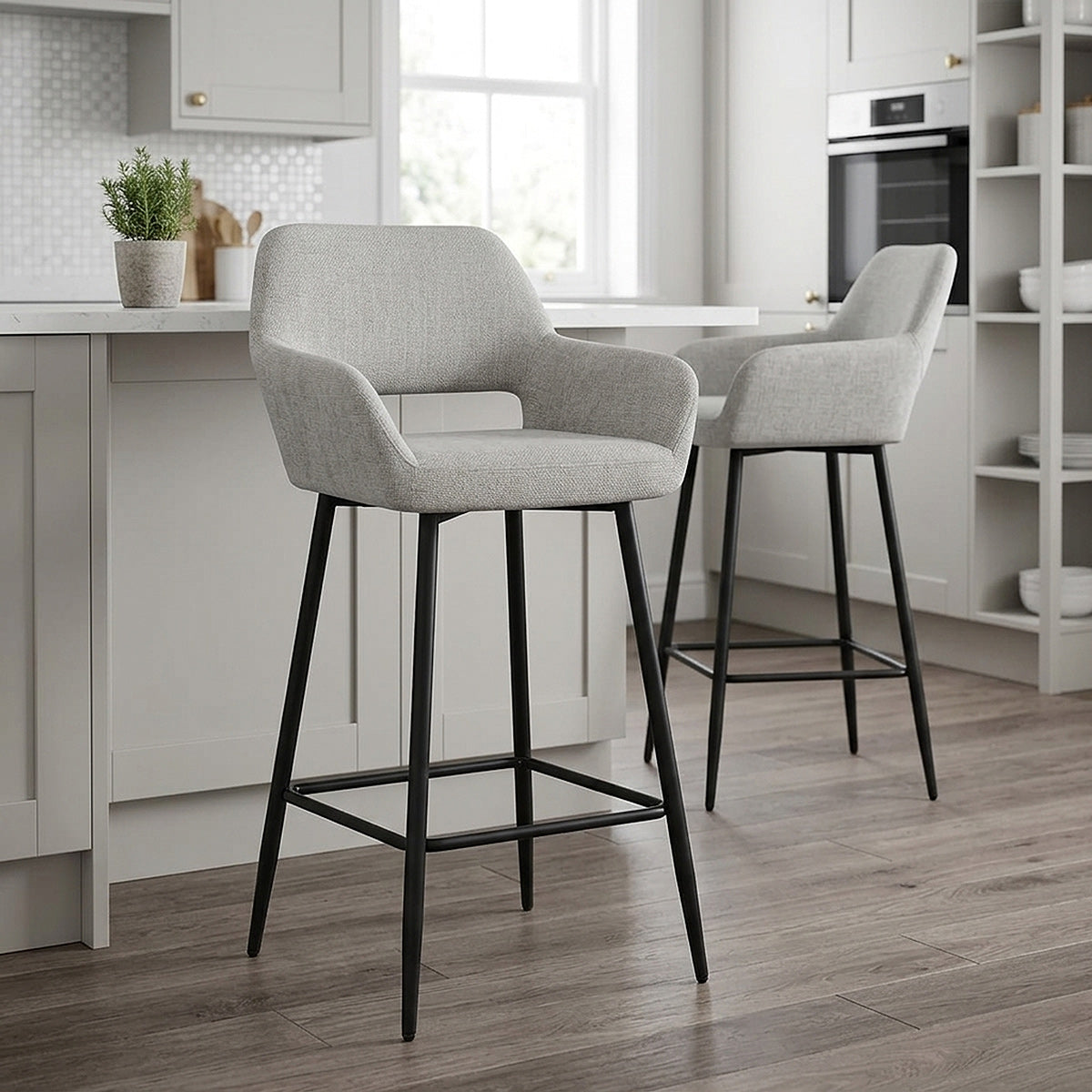 Raven Bar Stool Light Grey Fabric