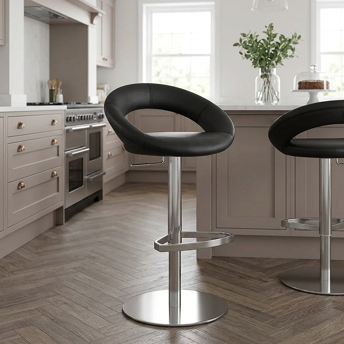 Real Leather Crescent Bar Stool Black
