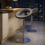 Real Leather Crescent Bar Stool Grey