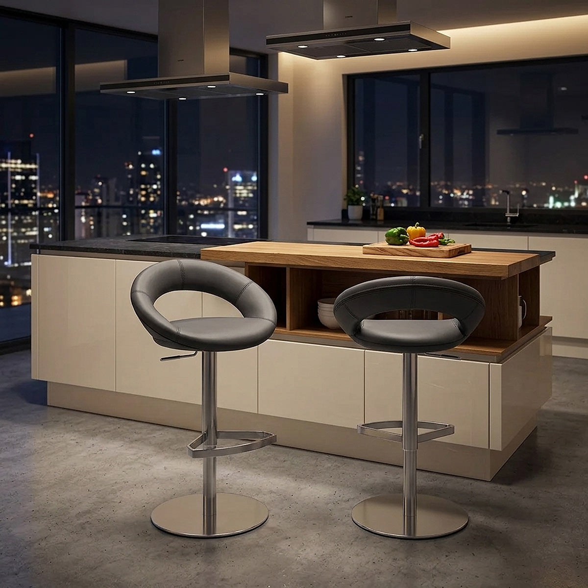 Real Leather Crescent Bar Stool Grey