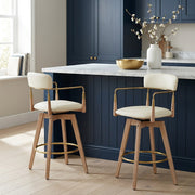 Reed Real Leather Wooden Stool Cream